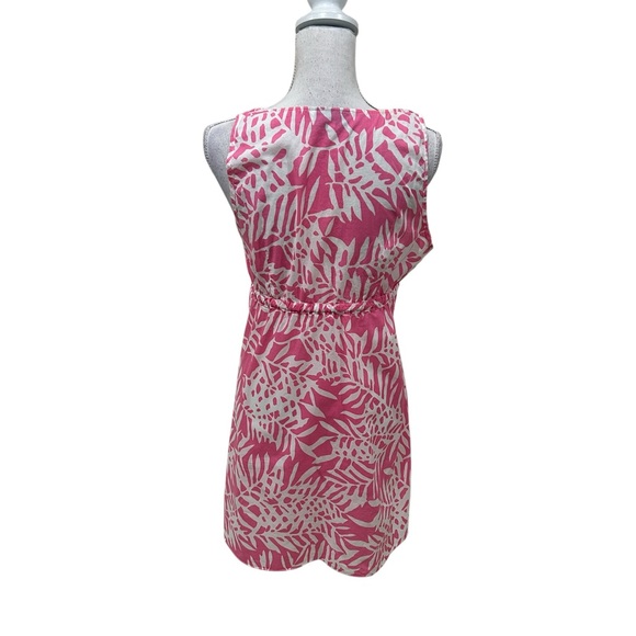 Skirtin Around boutique Pink & White Leaf print v neck sleeveless tie size 10 - Picture 7 of 9